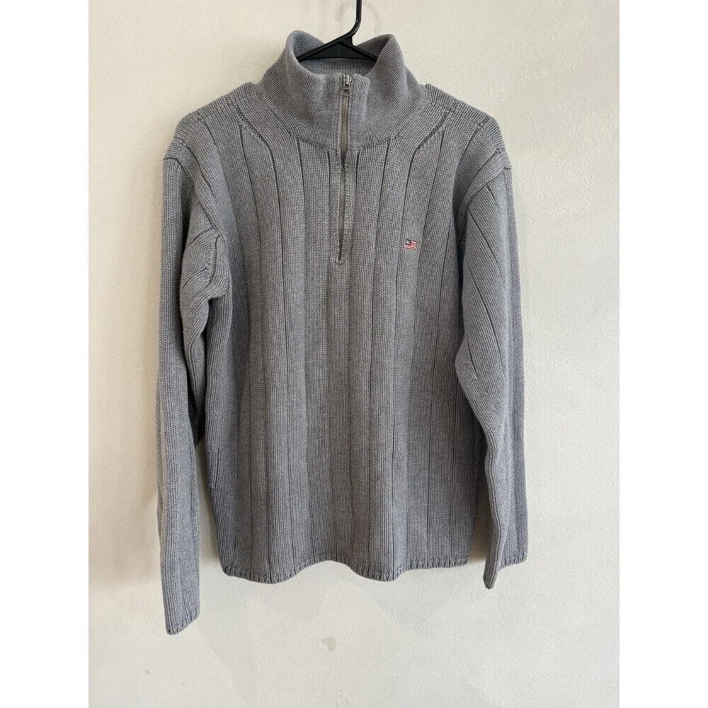 Polo Ralph Lauren Vintage Cotton Quarter Zip Sweater Mens Large American Flag